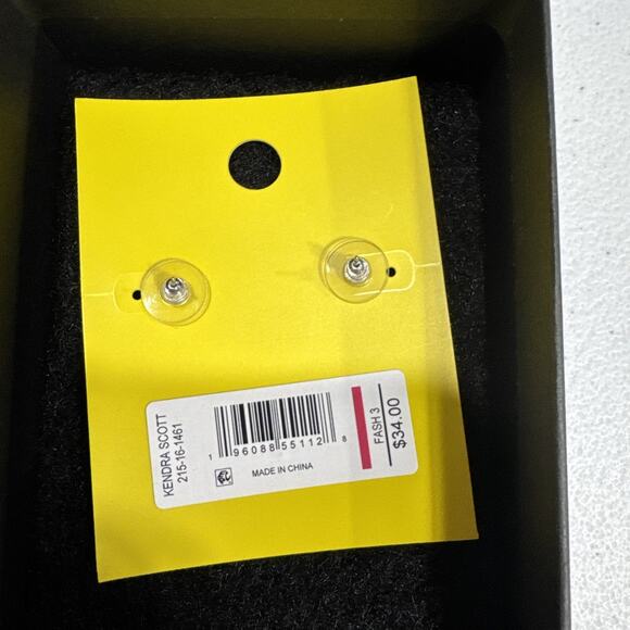 Kendra Scott Rhodium Over Brass Heart Stud Earrings Iridescent Navy Love - Picture 2 of 4